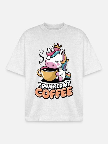 Powered By Coffee - Boxy Heavyweight Unisex Organic T-Shirt by Stanley/Stella - cool heather grey