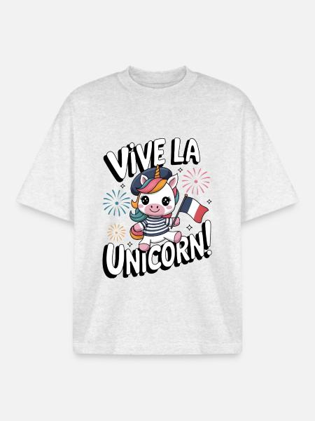 Vive La Licorne ! - T-shirt unisexe boxy épais biologique Stanley/Stella - gris chiné frais