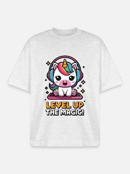 Level Up The Magic! - Boxy Heavyweight Unisex Organic T-Shirt by Stanley/Stella - cool heather grey