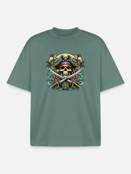 Pirate Logo - Boxy Heavyweight Unisex Organic T-Shirt by Stanley/Stella - green bay