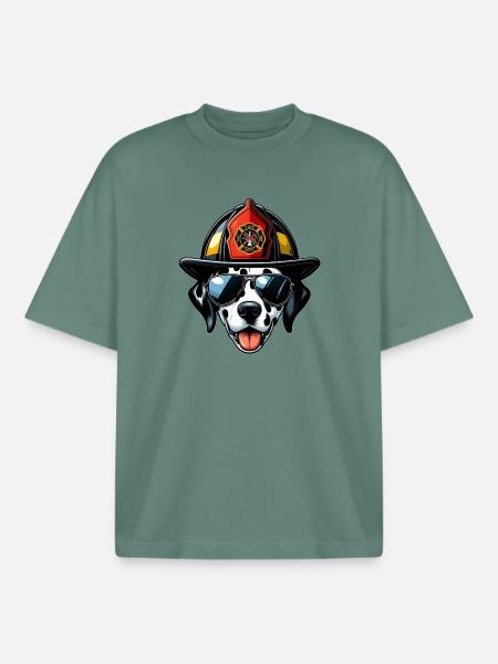 Dalmatiens des pompiers - T-shirt unisexe boxy épais biologique Stanley/Stella - baie verte