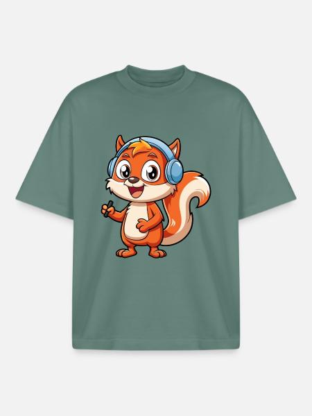 Ekorre Rolig Tecknad Figur Hörlurar Musik - Unisex boxy heavyweight ekologisk T-shirt Stanley/Stella - Green Bay
