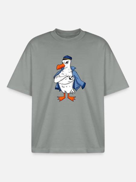 Muscular seagull with anchor tattoo seagull gift - Boxy Heavyweight Unisex Organic T-Shirt by Stanley/Stella - misty grey