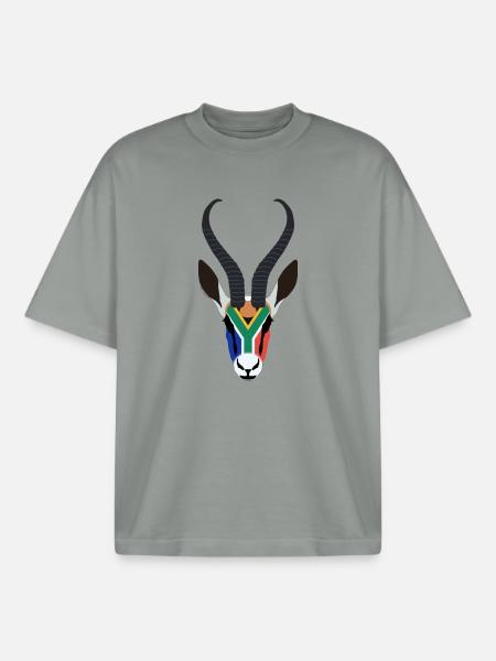 SPRINGBOK HEAD IN SOUTH AFRICAN COLOURS - Boxy Heavyweight Unisex Organic T-Shirt by Stanley/Stella - misty grey