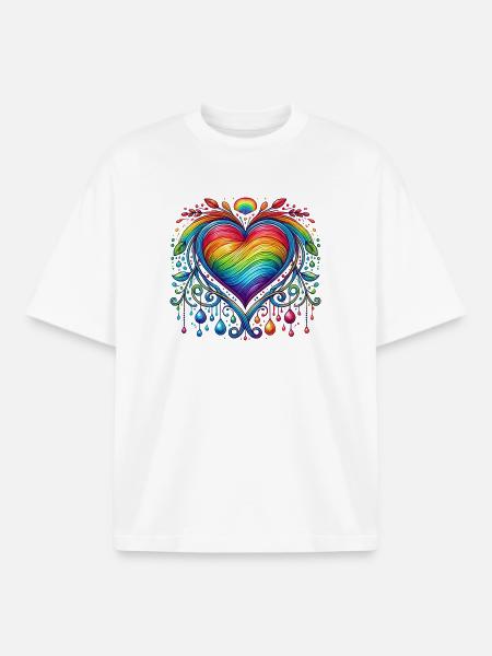 Rainbow Heart - Boxy Heavyweight Unisex Organic T-Shirt by Stanley/Stella - white