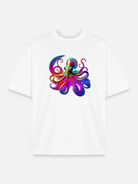 Psychedelic Neon Octopus - Boxy Heavyweight Unisex Organic T-Shirt by Stanley/Stella - white
