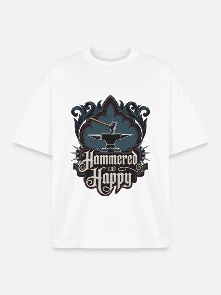Martelé et heureux - T-shirt unisexe boxy épais biologique Stanley/Stella - blanc