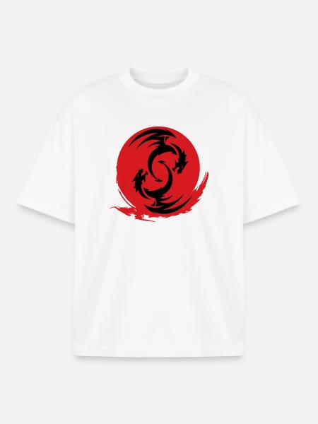 Red Dragon Circle - Boxy Heavyweight Unisex Organic T-Shirt by Stanley/Stella - white