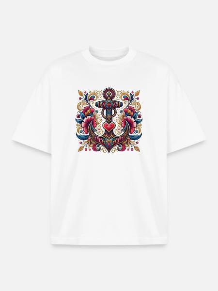 Anchor with heart - Boxy Heavyweight Unisex Organic T-Shirt by Stanley/Stella - white
