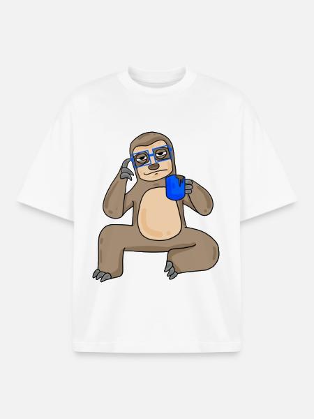 Sloth with glasses and coffee - Boxy Heavyweight Unisex Organic T-Shirt by Stanley/Stella - white