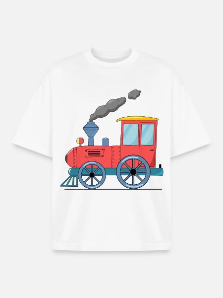 Children's train railway pink - Boxy Heavyweight Unisex Organic T-Shirt by Stanley/Stella - white