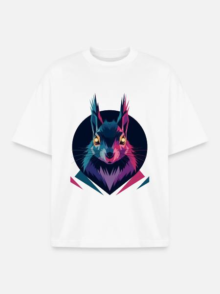 Écureuil low-poly - T-shirt unisexe boxy épais biologique Stanley/Stella - blanc