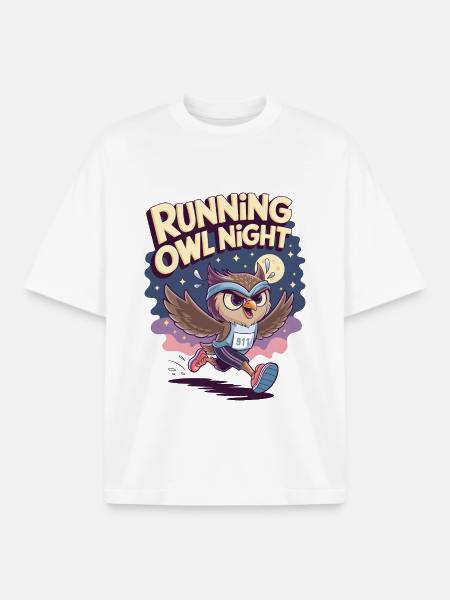 Running Owl Night - Boxy Heavyweight Unisex Organic T-Shirt by Stanley/Stella - white