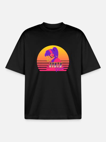 Synthwave Girl - Boxy Heavyweight Unisex Organic T-Shirt by Stanley/Stella - black