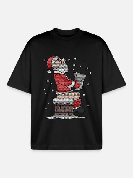 Père Noël assis sur la cheminée drôle - T-shirt unisexe boxy épais biologique Stanley/Stella - noir