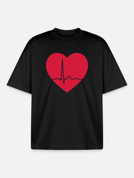 Heartbeat ECG Line Medical Pulse Wave Icon Vector - Boxy Heavyweight Unisex Organic T-Shirt by Stanley/Stella - black