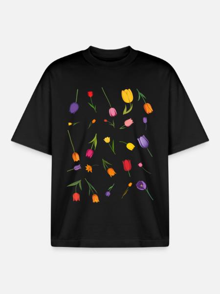Fleur - T-shirt unisexe boxy épais biologique Stanley/Stella - noir