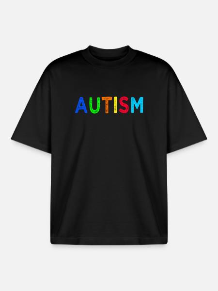 Arc-en-Ciel Autisme: Message d’Espoir - T-shirt unisexe boxy épais biologique Stanley/Stella - noir