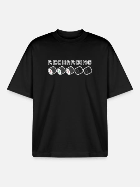 Recharging Pixel Sushi - Boxy Heavyweight Unisex Organic T-Shirt by Stanley/Stella - black