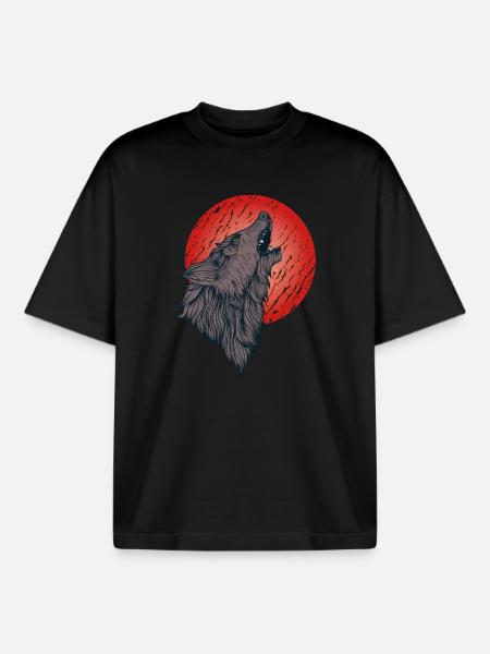 Howling wolf, full moon - Boxy Heavyweight Unisex Organic T-Shirt by Stanley/Stella - black
