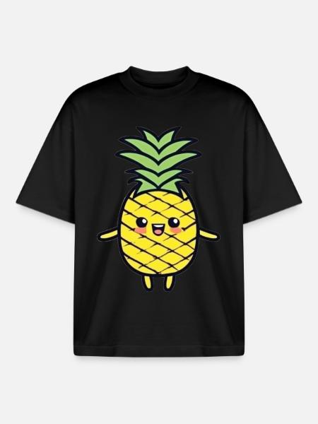Cheerful Pineapple Cartoon Charm - Boxy Heavyweight Unisex Organic T-Shirt by Stanley/Stella - black