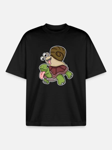 Tortue et escargot - T-shirt unisexe boxy épais biologique Stanley/Stella - noir