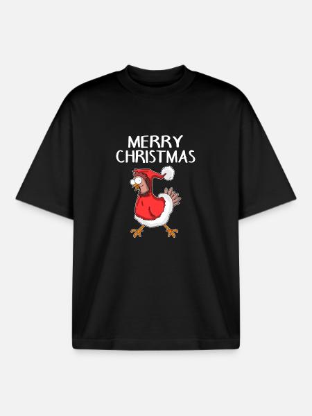 Christmas Chicken Merry Christmas - Boxy Heavyweight Unisex Organic T-Shirt by Stanley/Stella - black