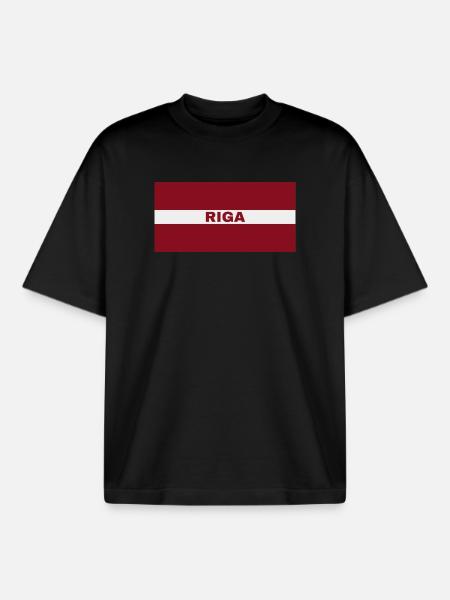 Riga en drapeau letton - T-shirt unisexe boxy épais biologique Stanley/Stella - noir