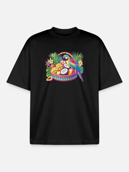 Obstkorb mit Papagei - Boxy Heavyweight Unisex Organic T-Shirt von Stanley/Stella - Schwarz