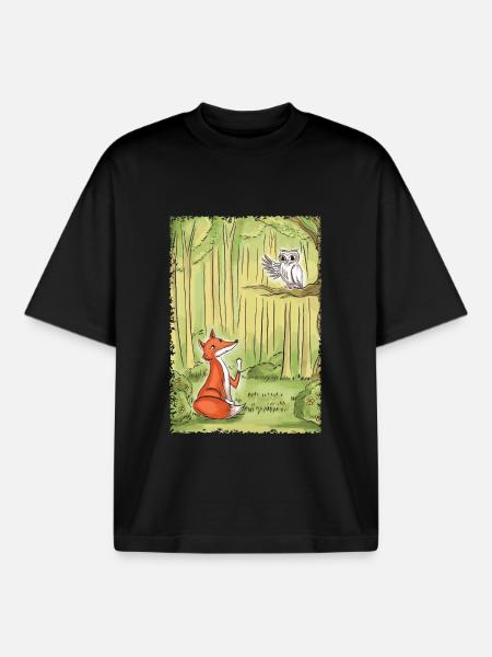 Waldgespräch: Fuchs und Eule - Boxy Heavyweight Unisex Organic T-Shirt von Stanley/Stella - Schwarz