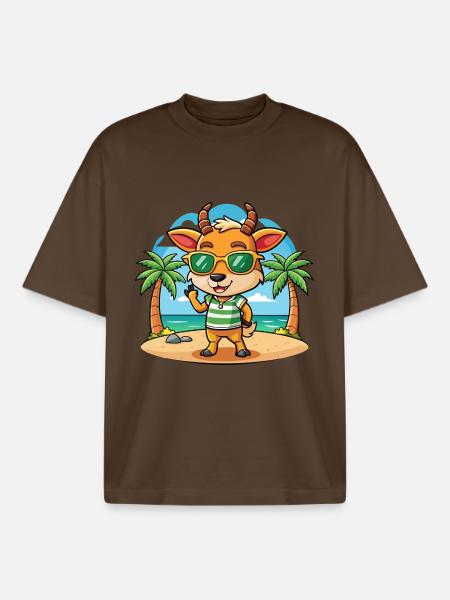 Antelope Funny Cartoon Summer Beach Sunglasses - Boxy Heavyweight Unisex Organic T-Shirt by Stanley/Stella - mocha