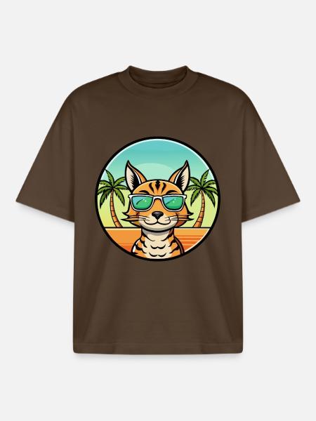 Ocicat Breed Cartoon Sunglasses Beach - Boxy Heavyweight Unisex Organic T-Shirt by Stanley/Stella - mocha