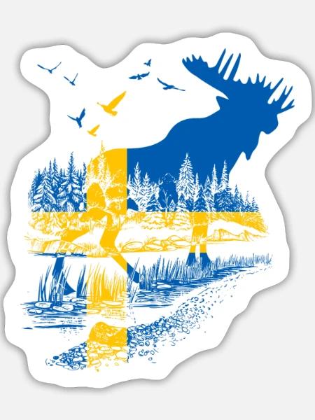 SCHWEDEN ELCH - Sticker Größe L (20 x 20 cm) - Mattweiß