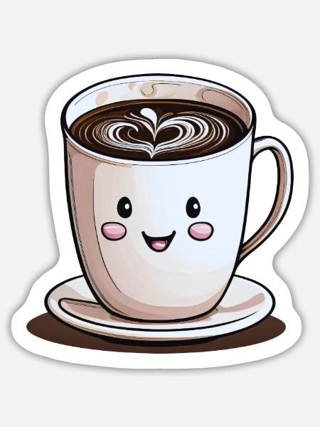 Lächelnde Tasse Kaffee - Sticker Größe L (20 x 20 cm) - Mattweiß
