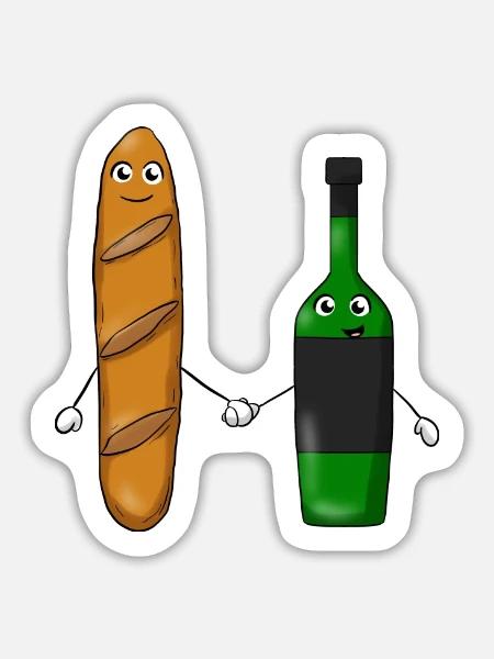 Baguette Wine - Sticker Größe L (20 x 20 cm) - Mattweiß
