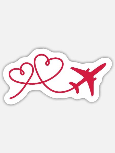 Flugzeug Flieger mit Herz - Sticker Größe L (20 x 20 cm) - Mattweiß