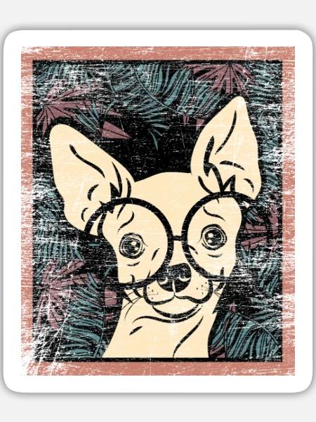Munterer Chihuahua Spaziergang - Sticker Größe L (20 x 20 cm) - Mattweiß