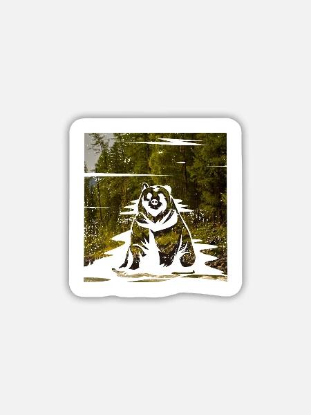 Zotteliger Braunbär Naturfreund - Sticker Größe L (20 x 20 cm) - Mattweiß