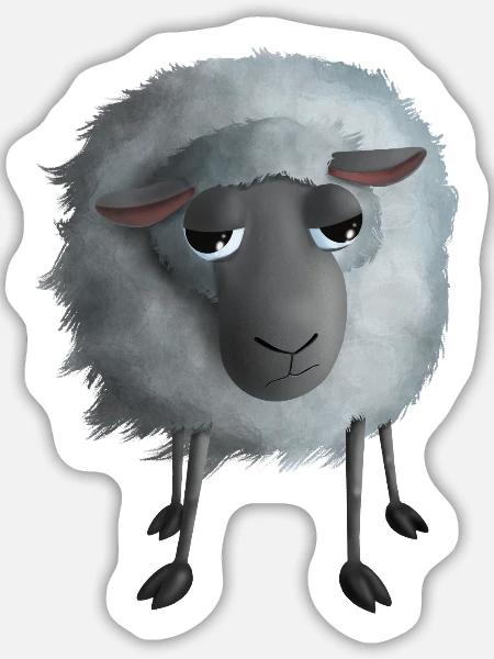 Gelangweiltes Schaf - Flauschige Illustration - Sticker Größe L (20 x 20 cm) - Mattweiß