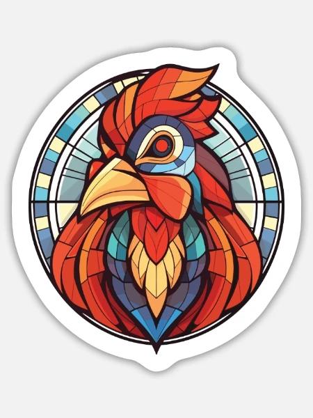 Hahn Bunte Aquarell-Tierillustration - Sticker Größe L (20 x 20 cm) - Mattweiß