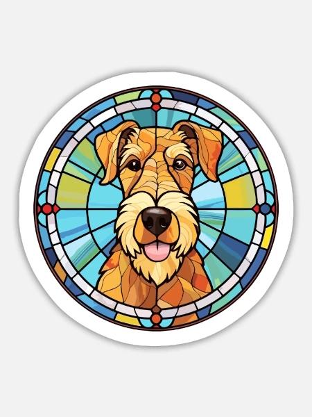 Airedale Terrier Hunderasse Buntes Glas - Sticker Größe L (20 x 20 cm) - Mattweiß