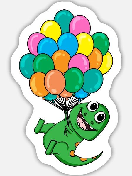 Baby Dinosaurier Luftballon - Sticker Größe L (20 x 20 cm) - Mattweiß