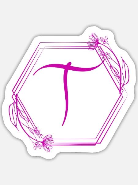 T-Blüten-Monogramm im Hexagon - Sticker Größe L (20 x 20 cm) - Mattweiß