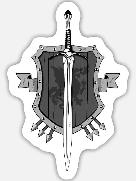 Schwert Schild Emblem - Sticker Größe L (20 x 20 cm) - Mattweiß