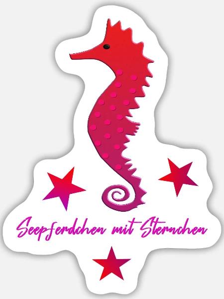 rotes Seepferd mit Sternchen - Sticker Größe L (20 x 20 cm) - Mattweiß