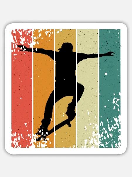 Retro-Skate-Silhouette auf farbigen Panels - Sticker Größe L (20 x 20 cm) - Mattweiß