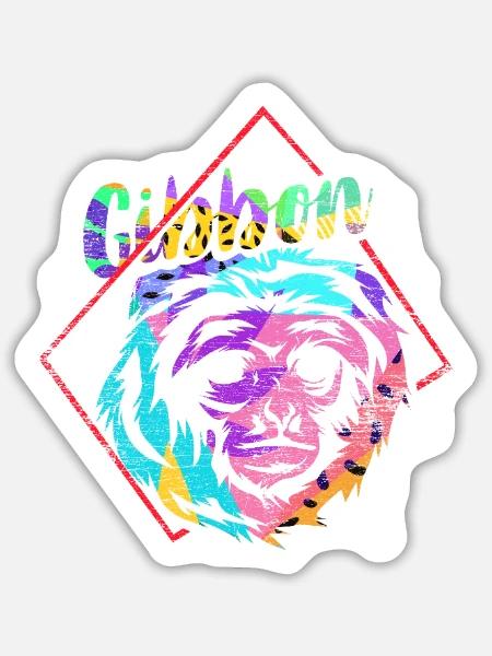 Aufgeweckter Gibbon Urwaldakrobat - Sticker Größe L (20 x 20 cm) - Mattweiß