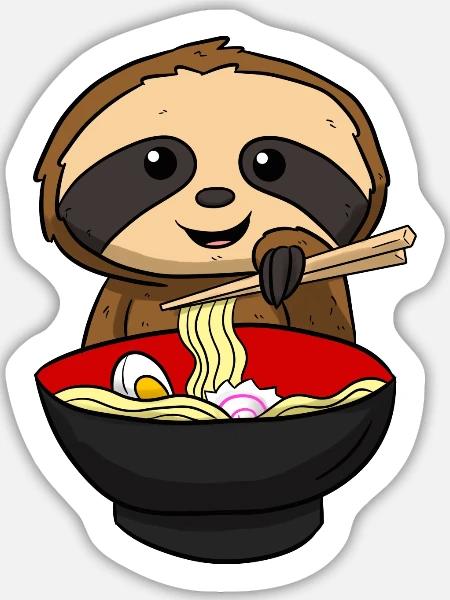 Ramen Faultier Otaku - Sticker Größe L (20 x 20 cm) - Mattweiß