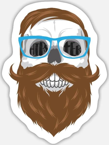 Hipster Totenkopf - Skull mit Bart und Brille - Sticker Größe L (20 x 20 cm) - Mattweiß