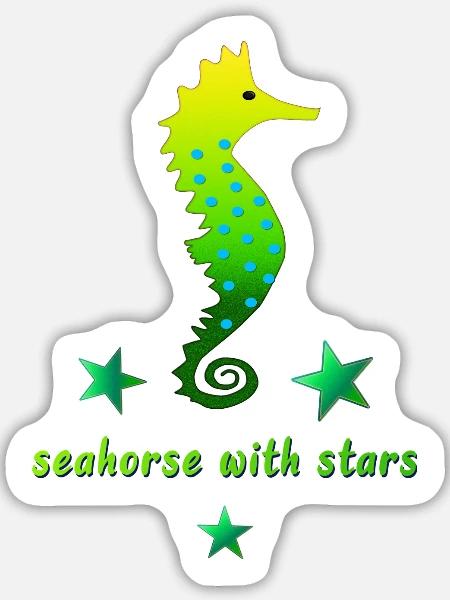 grünes Seepferdchen mit Sternchen - Sticker Größe L (20 x 20 cm) - Mattweiß